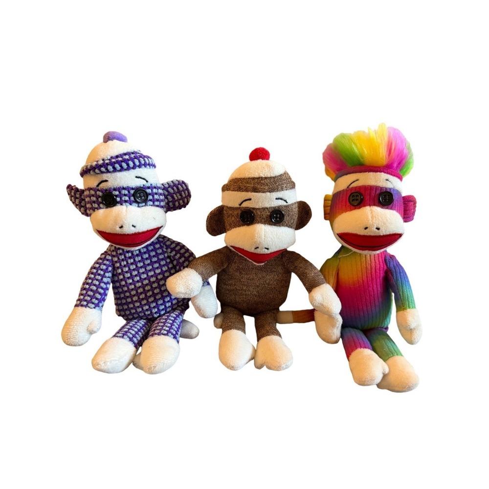 Ty Beanie Baby Sock Monkey Plush Lot Set 3pc